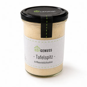 Manzo bollito con salsa cremosa al rafano in barattolo 420 g | Hoflieferant Munz
